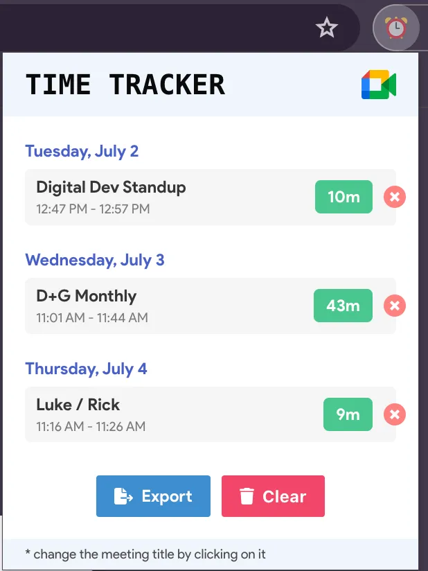 Time Tracker extension UI