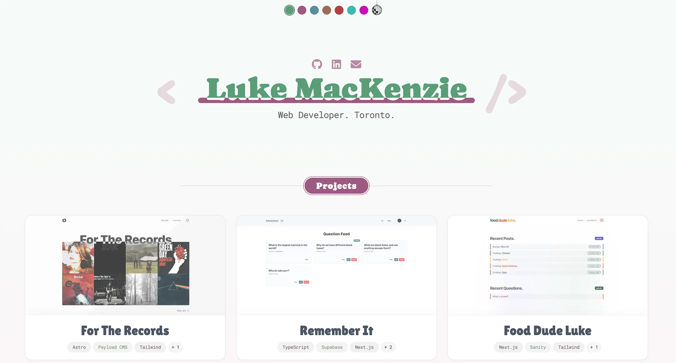 lukemackenzie.dev home page with green theme